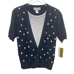 Cathy Daniels Two-Fer Sweater Layered Look Navy with White Stars Size Small